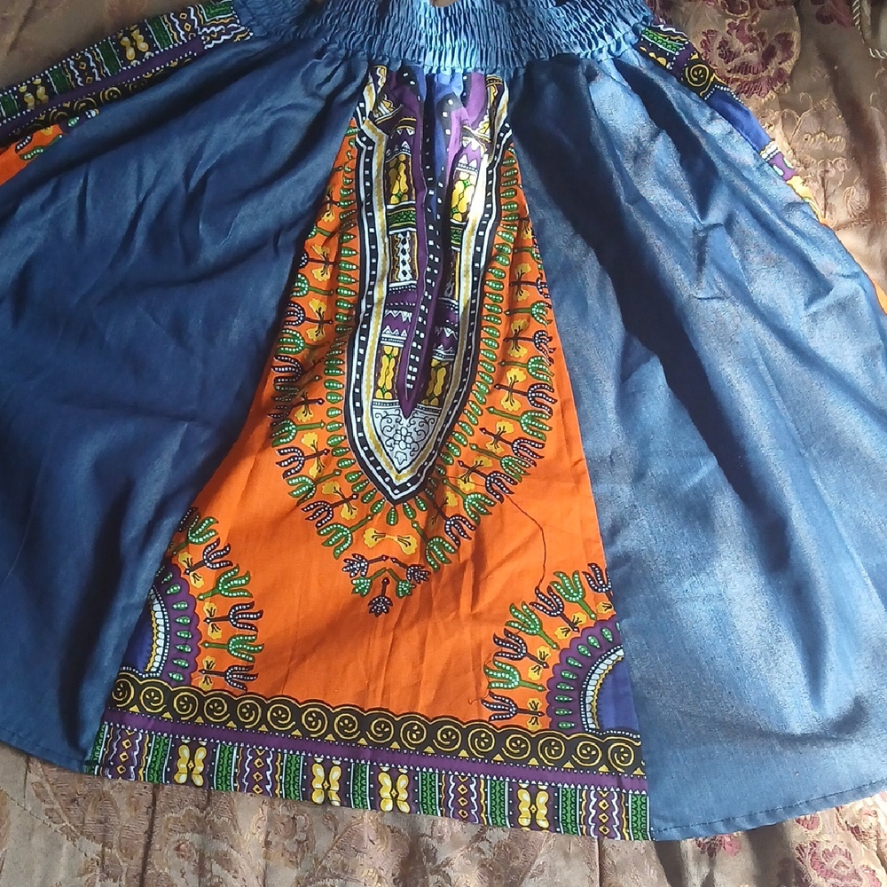 Vibrant Blue and Orange Dashiki Skirt